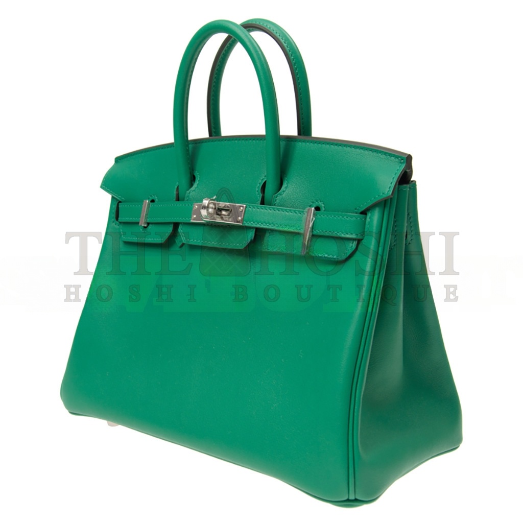 H**me5 BIRKIN 25 SWIFT LEATHER VELVET GREEN SILVER BUCKLE H049362CK17 (25*20*13cm) Master Quality
